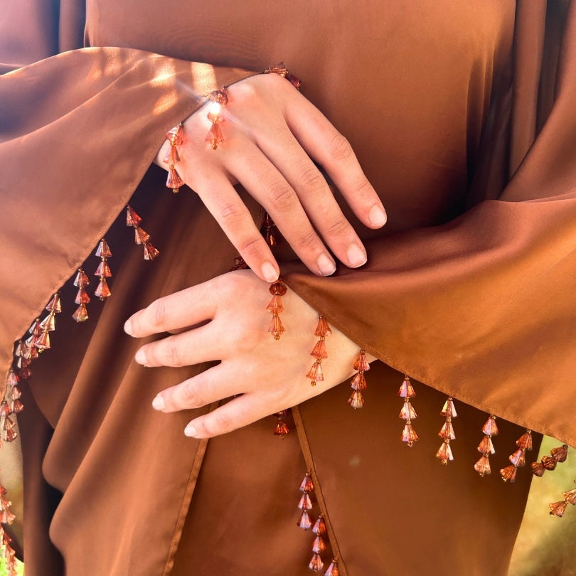 Robe marron longue satin (création unique) - artisanat Tunisien fait main | ILEYCOM