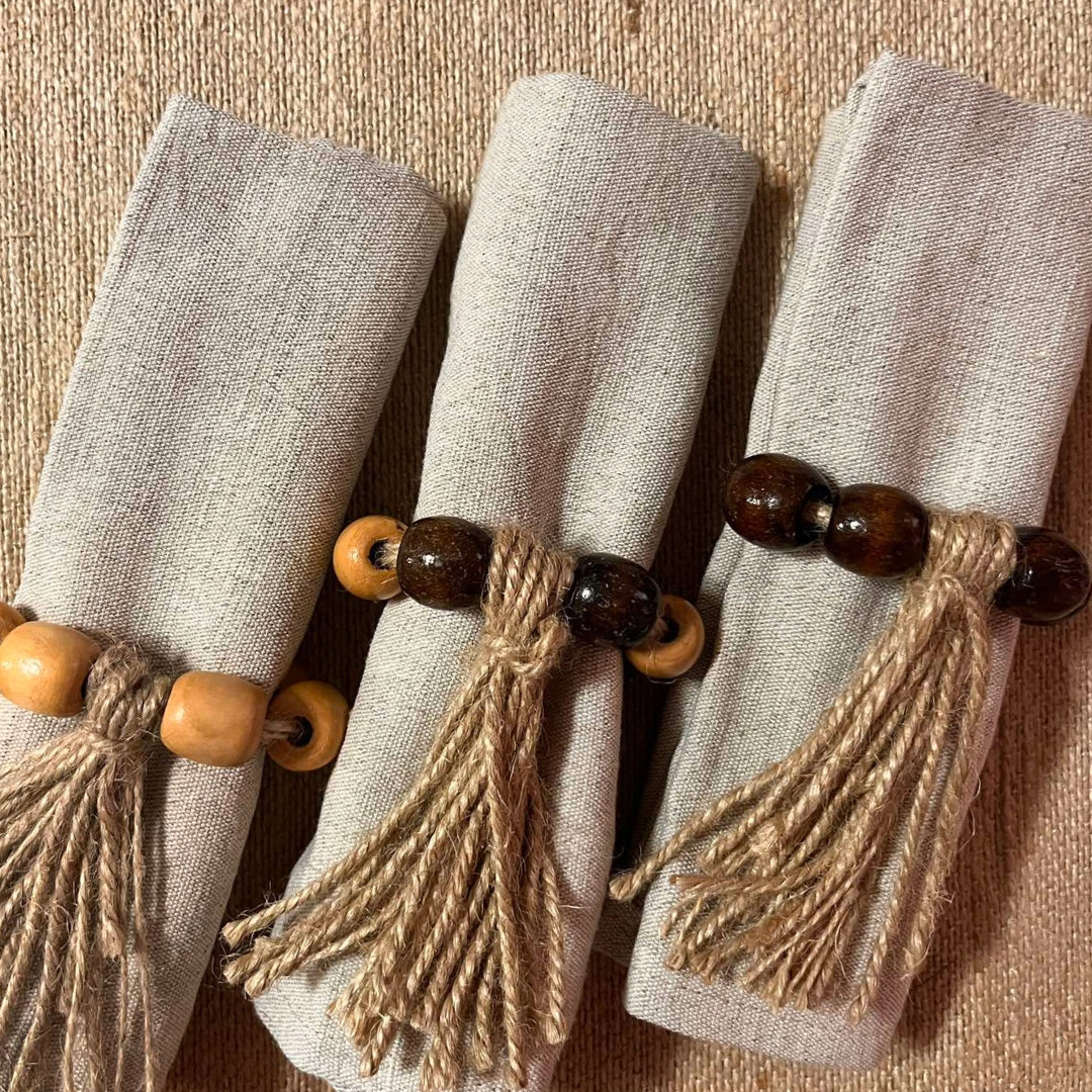 Anneaux de serviette de table en bois naturel et jute tressée - Une pièce