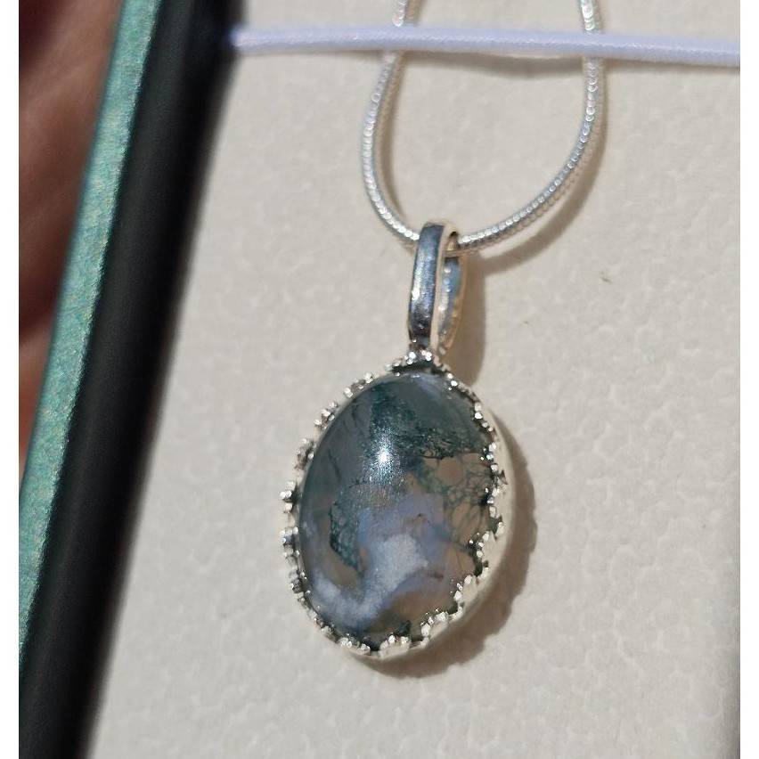collier argent 925 et agate mousse unique qualité premium