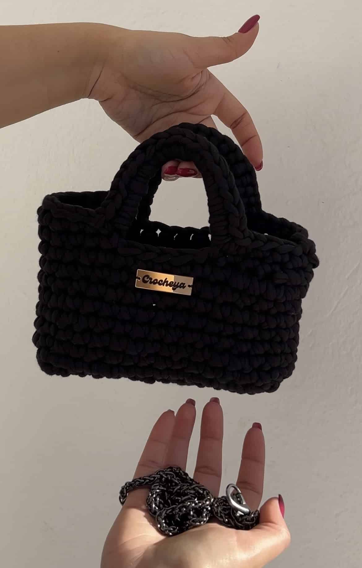 Sac chat noir au crochet  fait main — vue 5. Artisanat Tunisie.