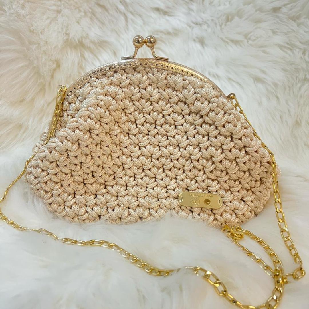 sac click clack beige fait main crochet