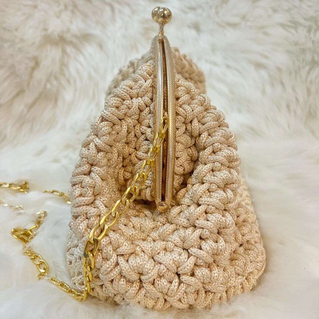 sac click clack beige fait main crochet