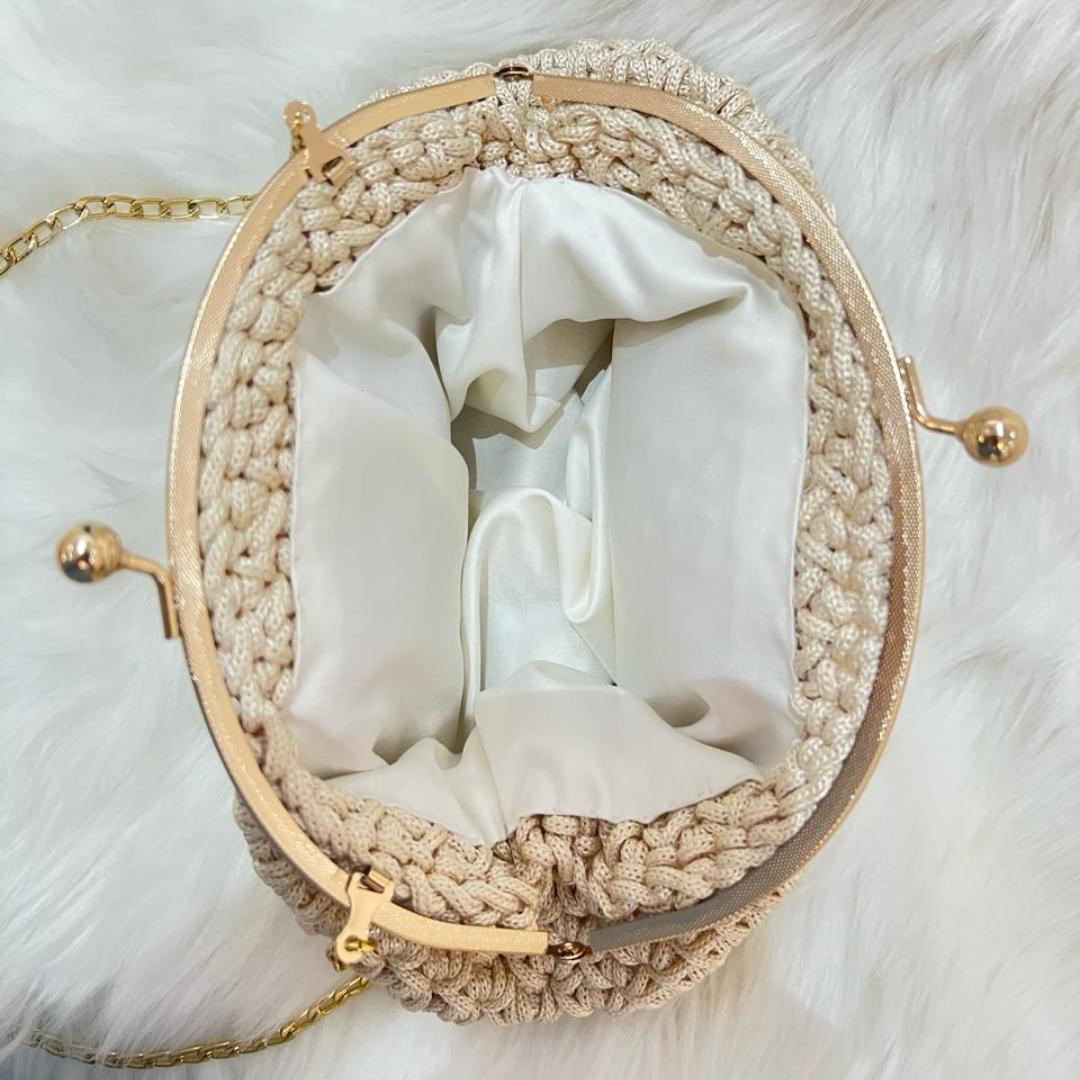 sac click clack beige fait main crochet