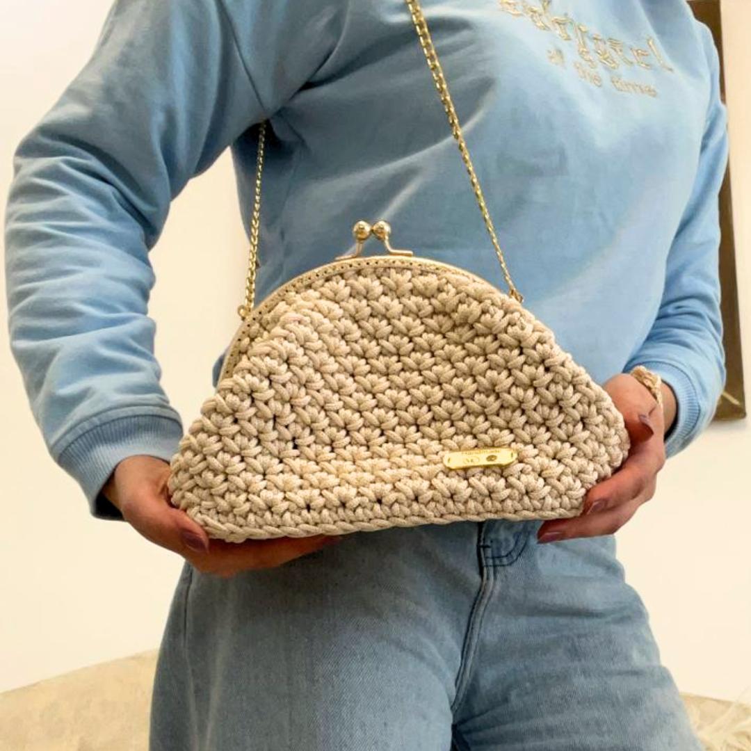 sac click clack beige fait main crochet