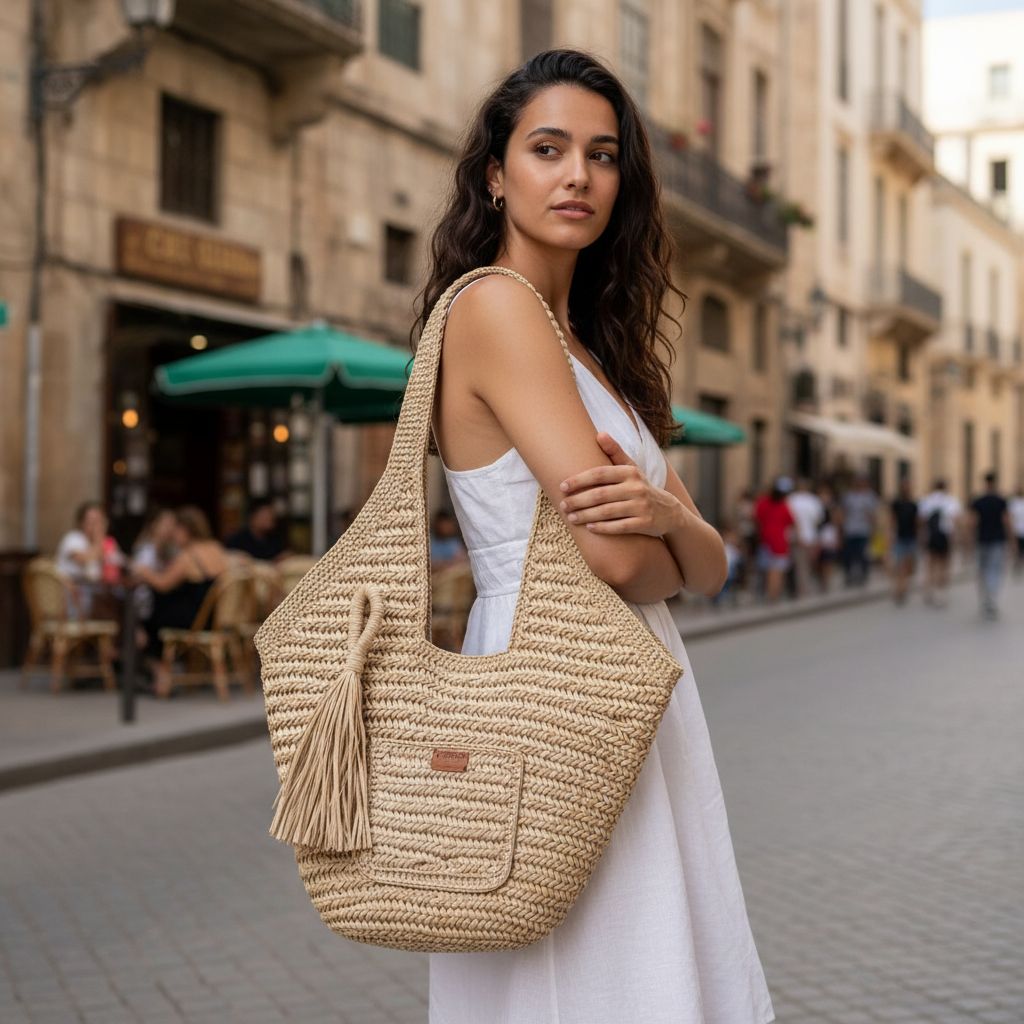 Sac de plage en fil raphia beige chic pour vos escapades estivales