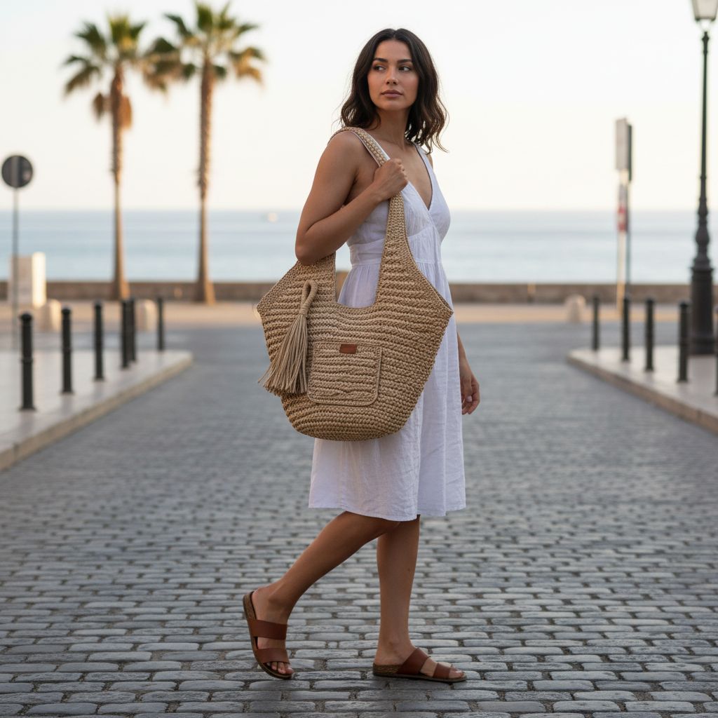 Sac de plage en fil raphia beige chic pour vos escapades estivales