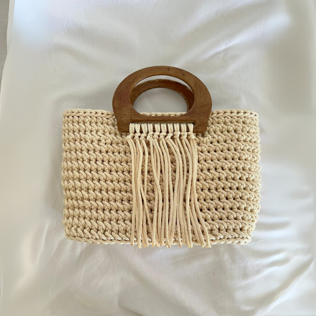 sac en crochet beige