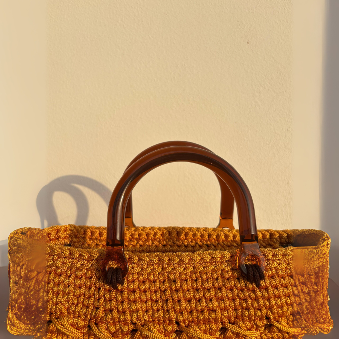 sac en crochet jaune motarde handmade