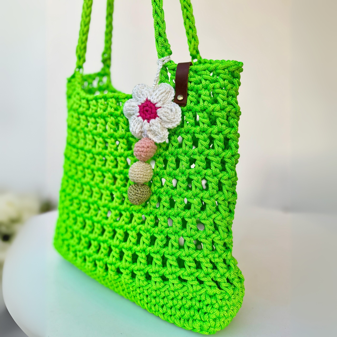 sac filet vert en crochet fait-main