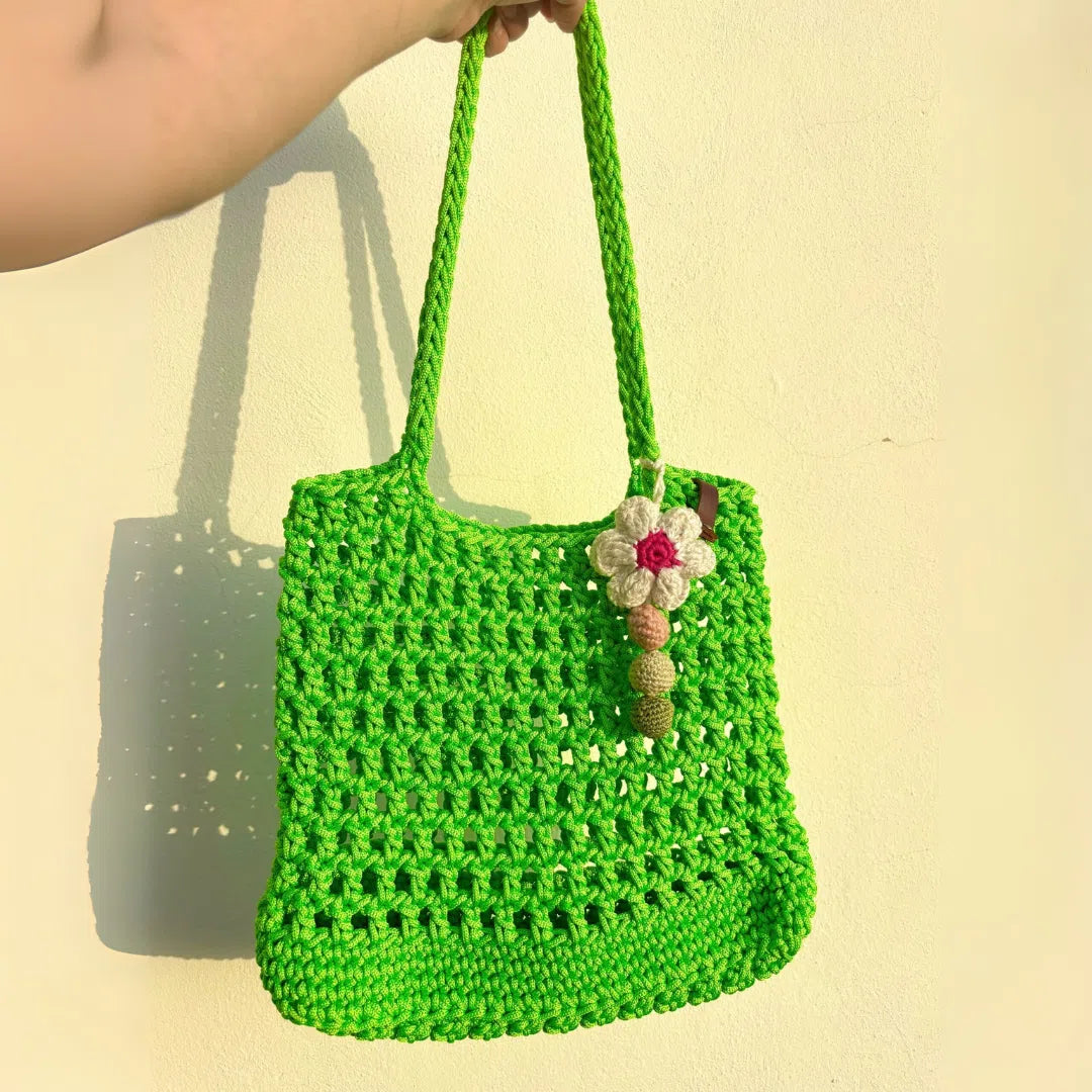 sac filet vert en crochet fait-main