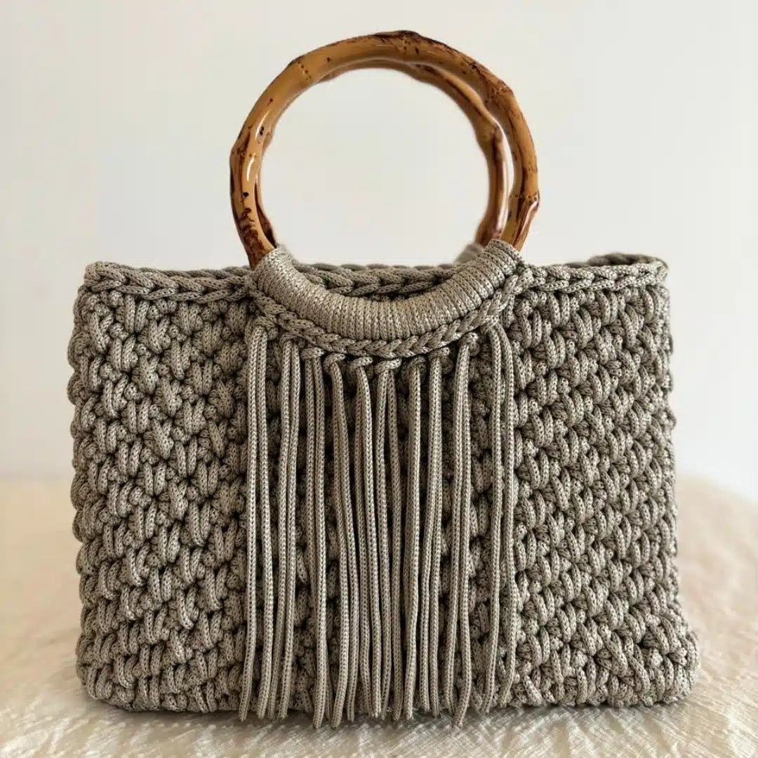 sac grège en crochet avec anses bamboo