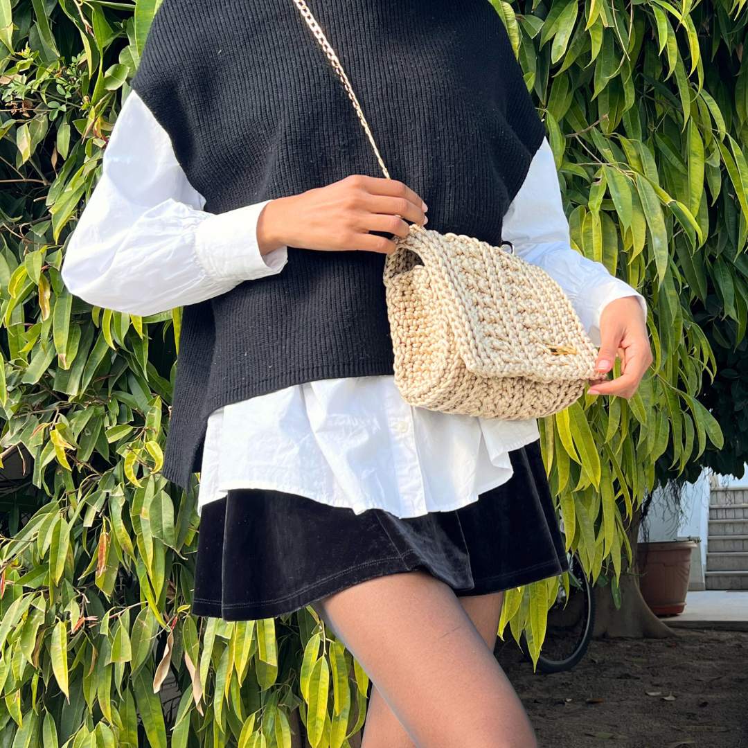 Sac macramé beige fait main chic et unique