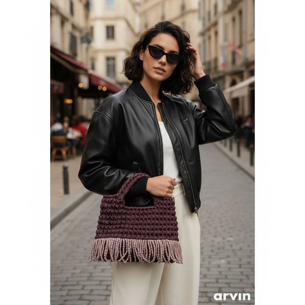 Sac tendance praline marron le must have de v — vue détaillée. Artisanat tunisien.