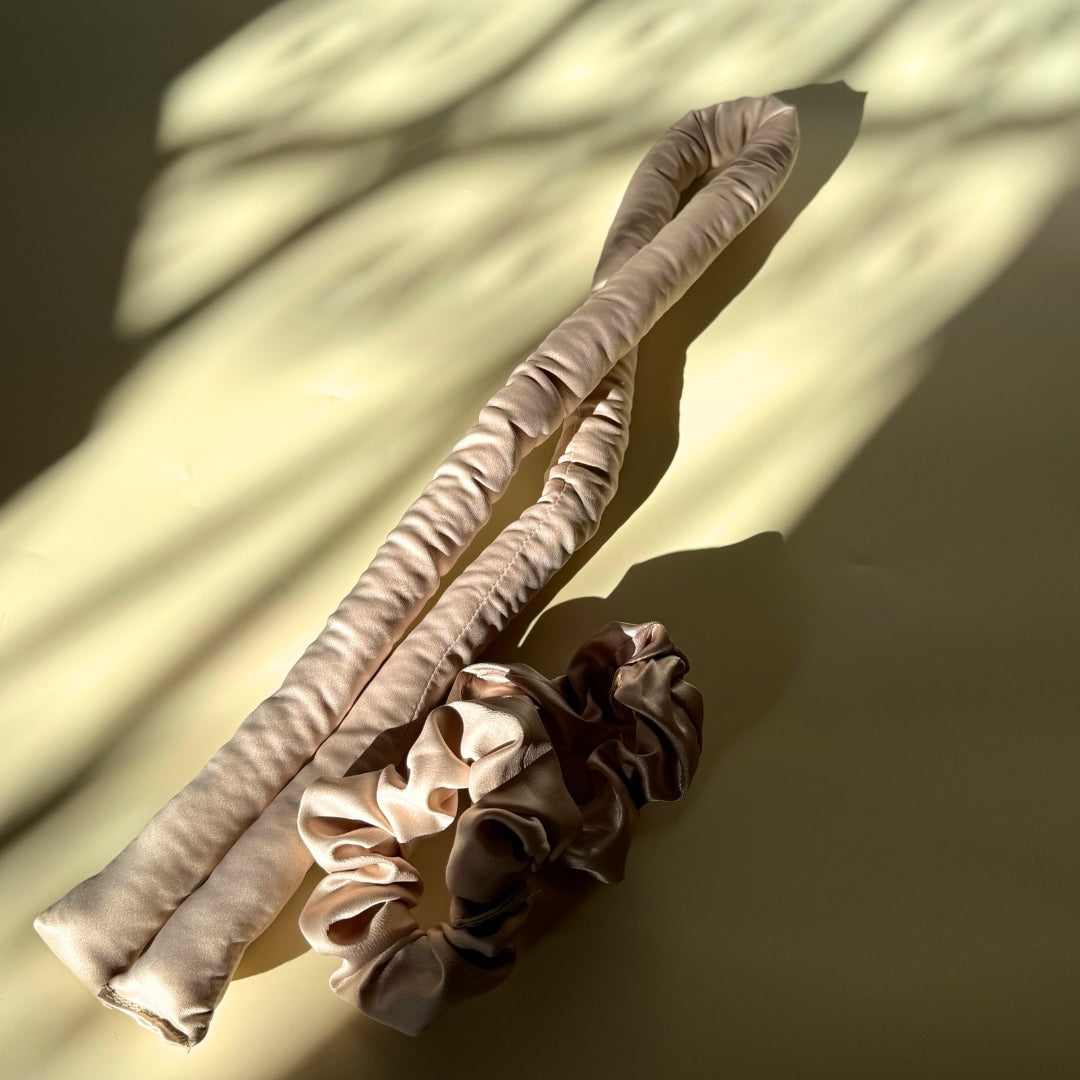 Headband boudin + 2 chouchous en satin Beige