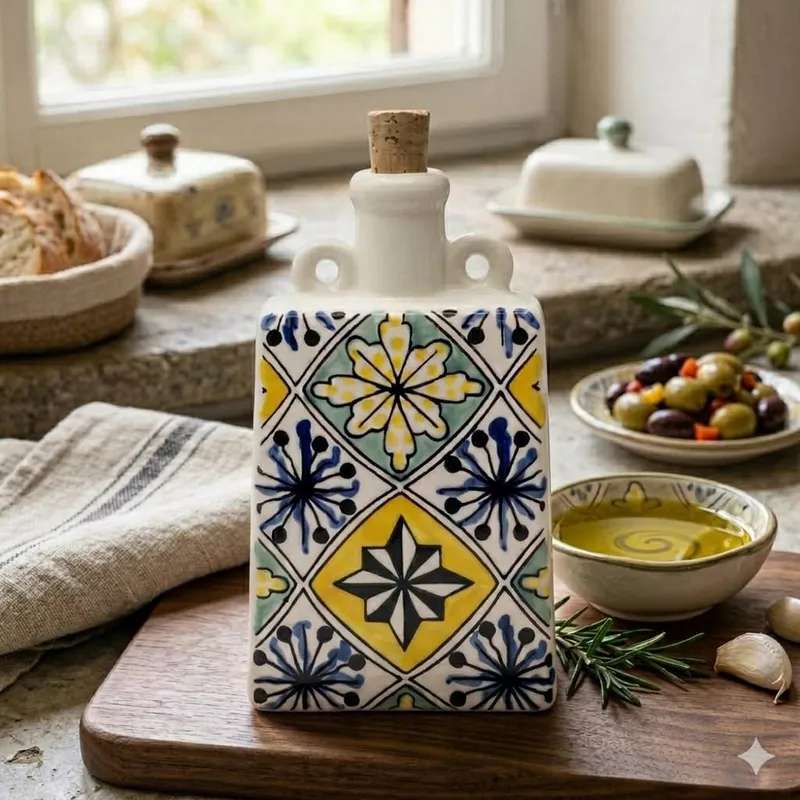 Bouteille en Céramique Artisanale - Motifs Méditerranéens Uniques