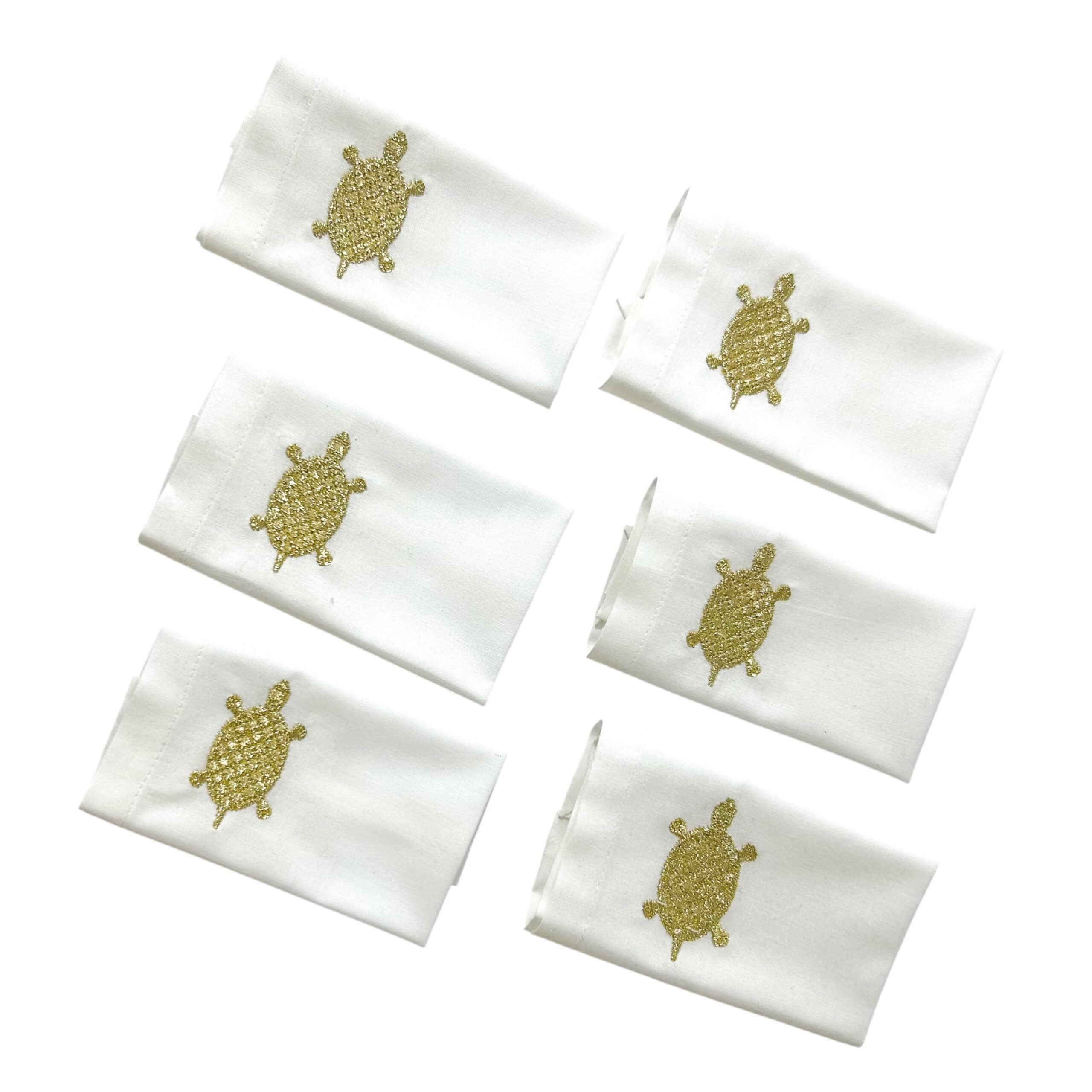Serviettes à thé brodées au motif de TORTUES argentées - Raffinement et élégance