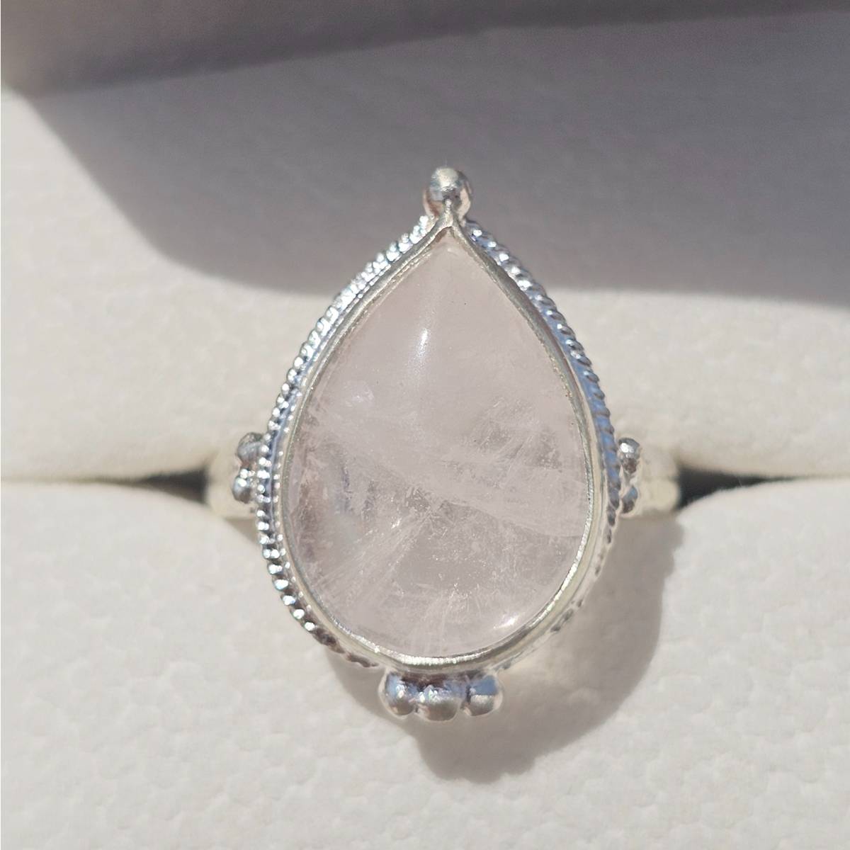 Bague Rose Quartz en argent 925 massif ajustable