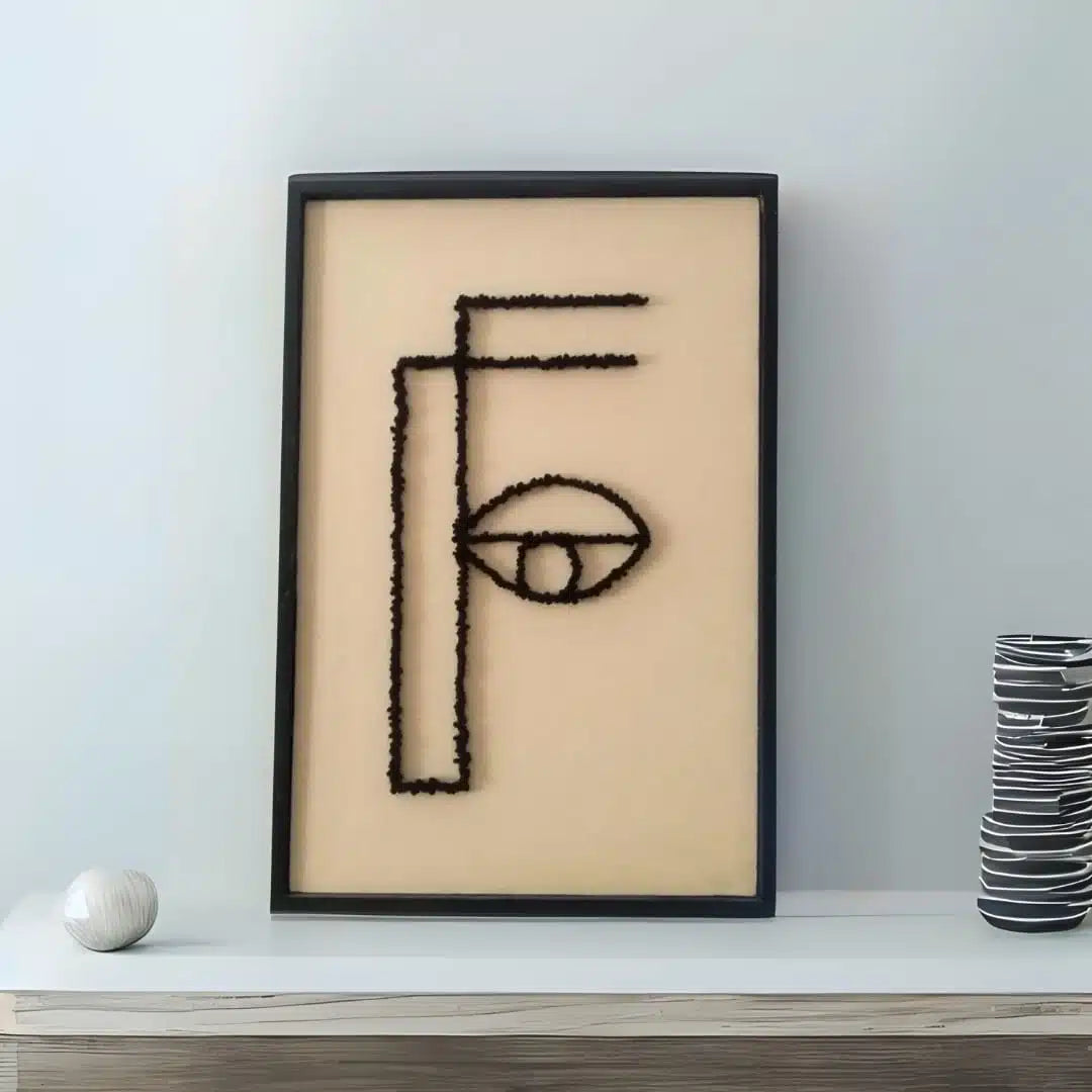 Tableau décoratif brodé à la main design minimaliste Œil