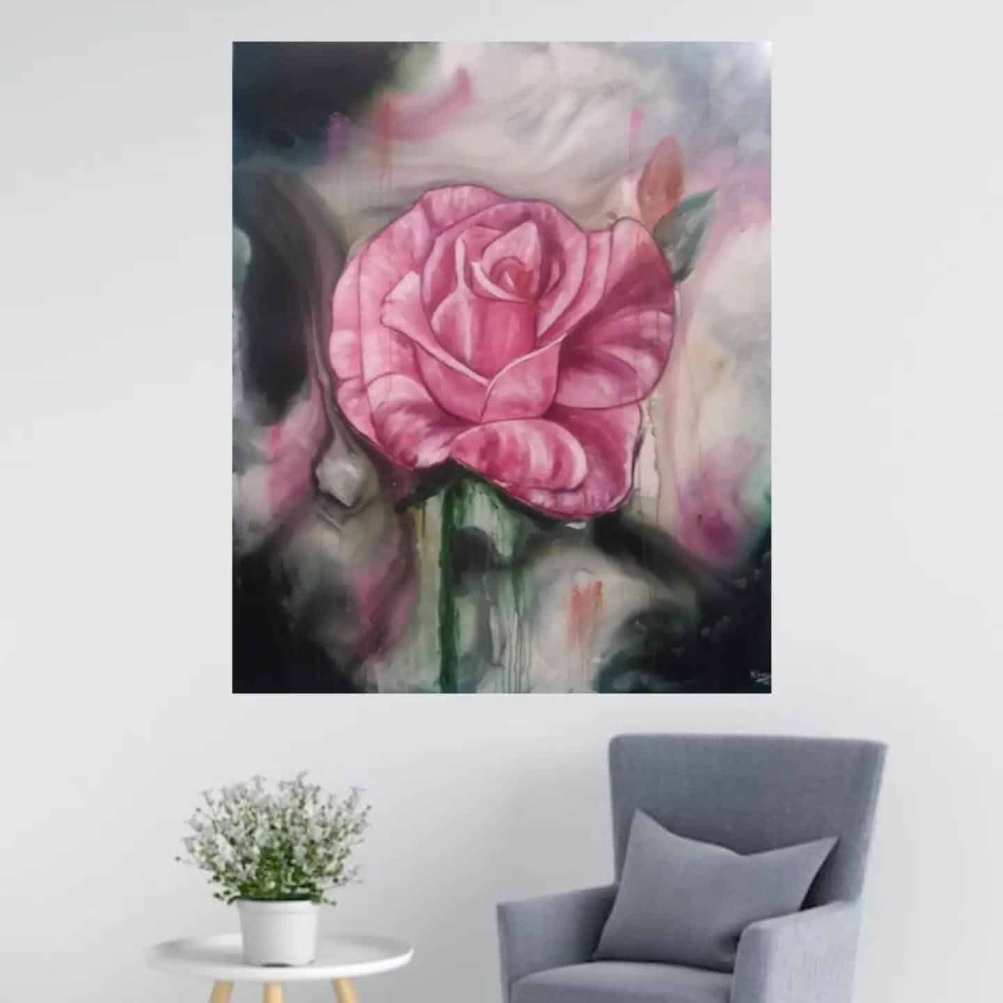 Tableau peinture acrylique sur toile Rose 120 x 100cm