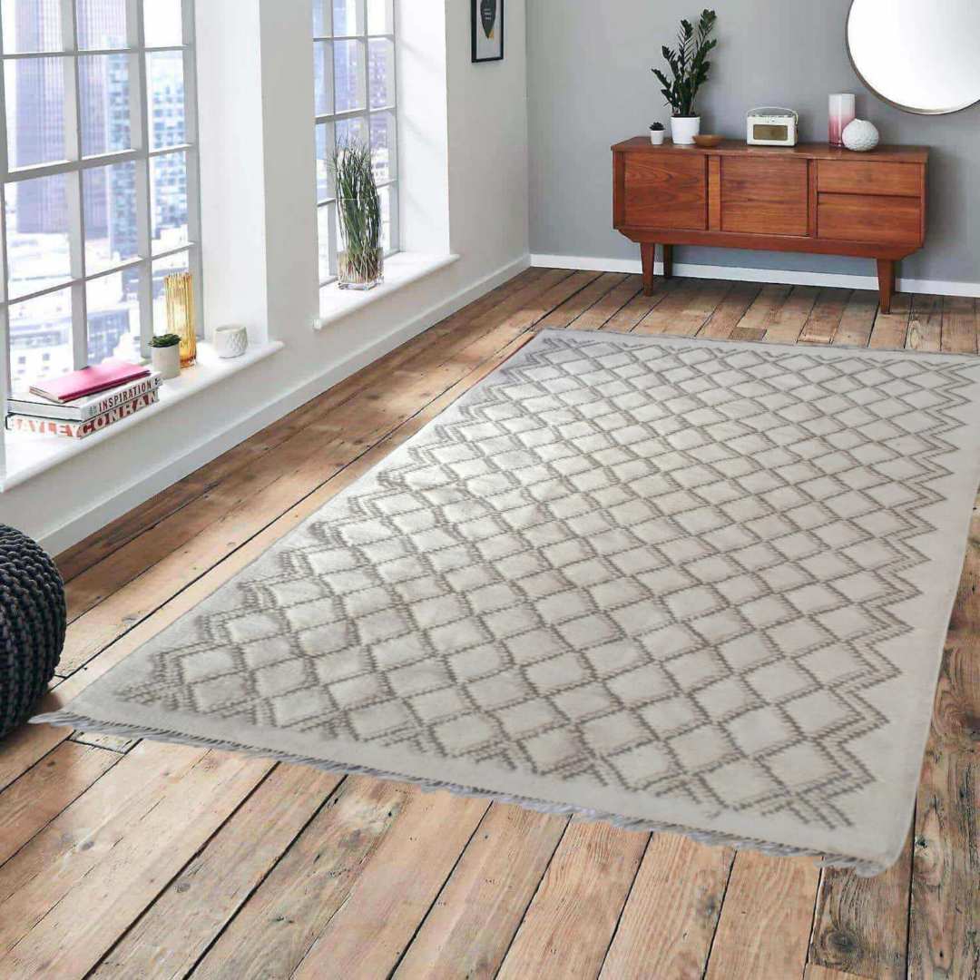 Tapis berbère en laine fait-main motif diamond beige - artisanat Tunisien fait main | ILEYCOM