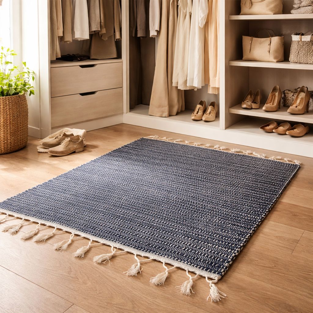 Tapis Bleu et blanc – Tissage manuel - 100 x 150 cm