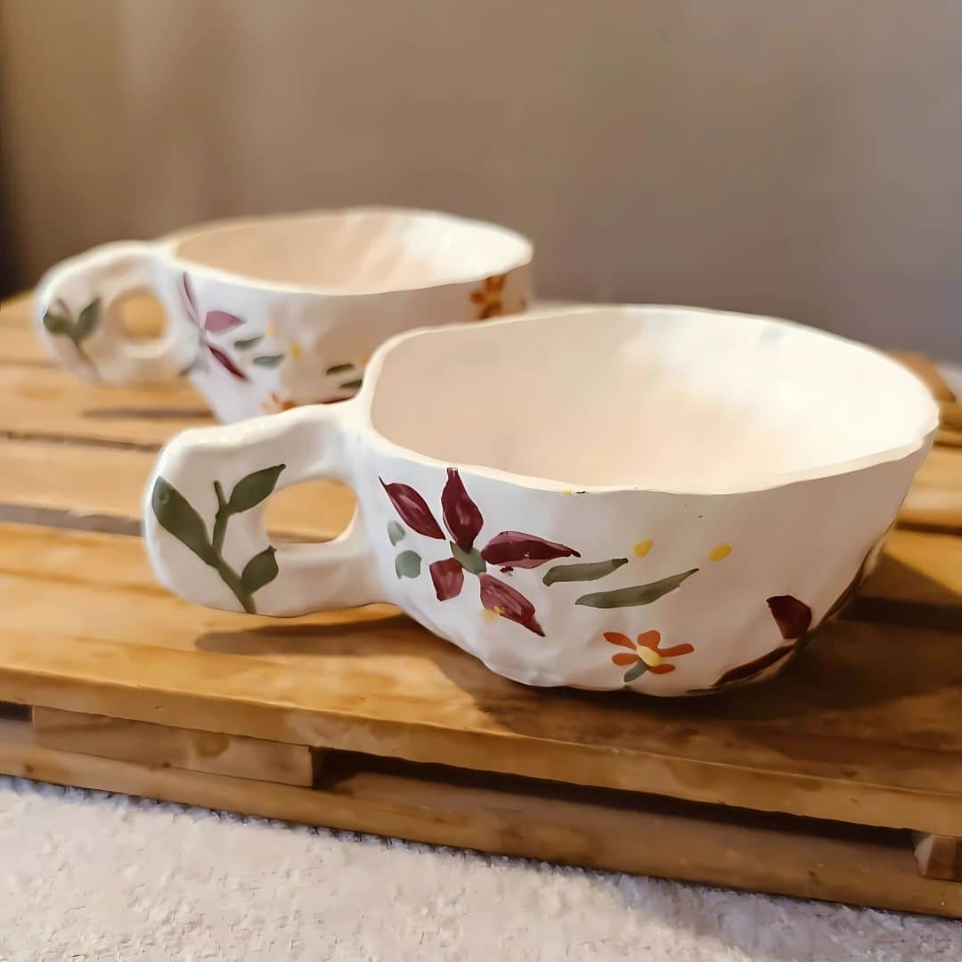 Tasse céramique avec motifs floraux peints à la main (9 x 6 cm) - artisanat Tunisien fait main | ILEYCOM