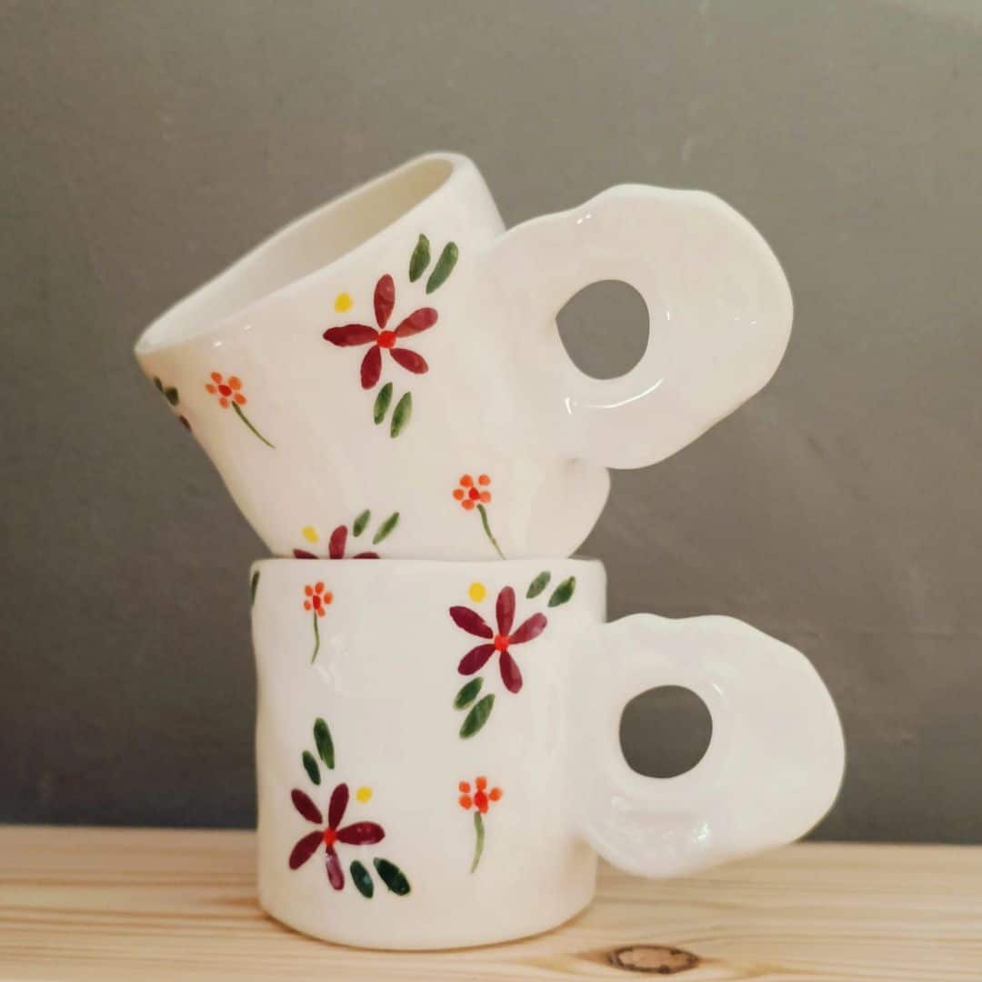 Tasse céramique design floral (8 x 9 cm) - artisanat Tunisien fait main | ILEYCOM