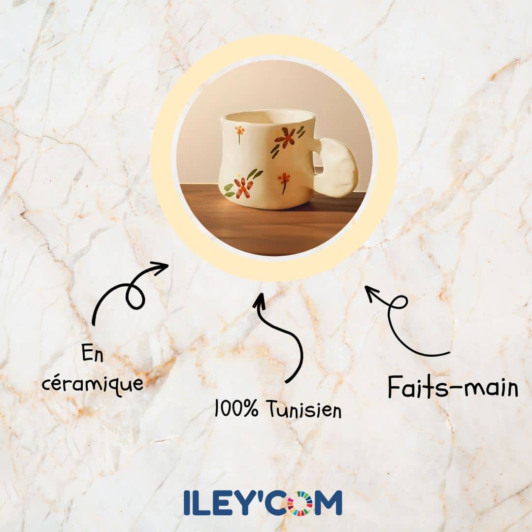 Tasse céramique design floral (8 x 9 cm) - artisanat Tunisien fait main | ILEYCOM