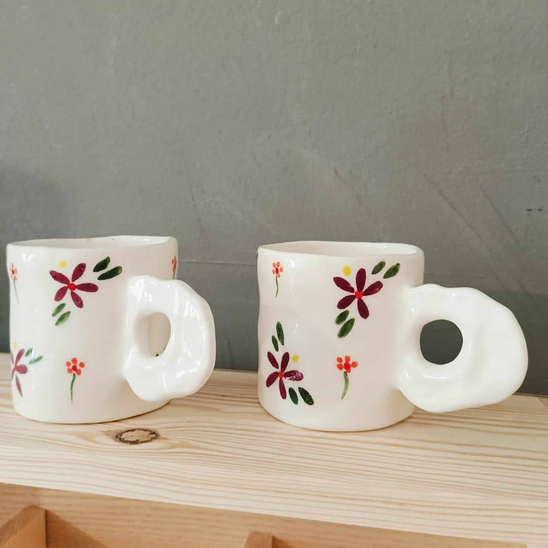 Tasse céramique design floral (8 x 9 cm) - artisanat Tunisien fait main | ILEYCOM