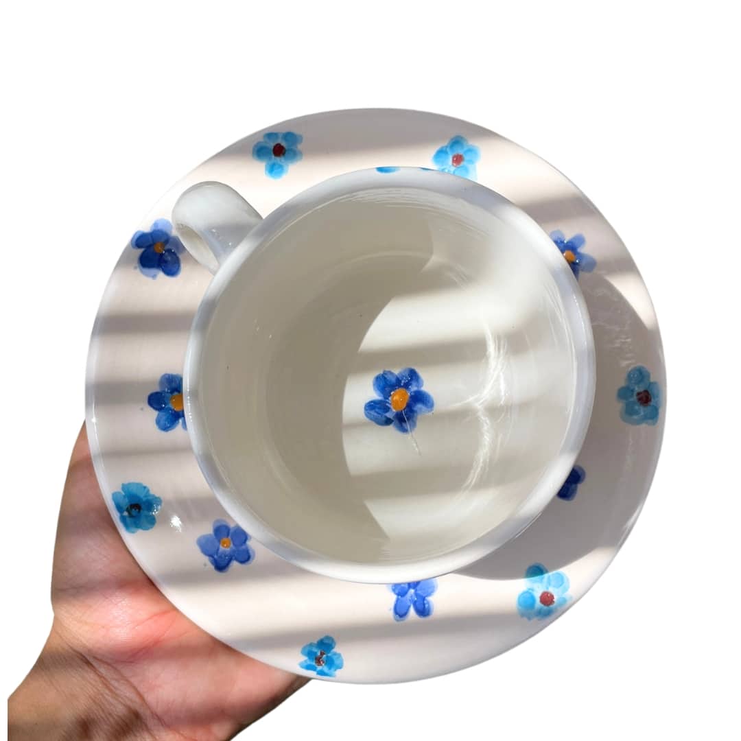 Tasse en céramique avec motifs en fleurs Bleu - artisanat Tunisien fait main | ILEYCOM