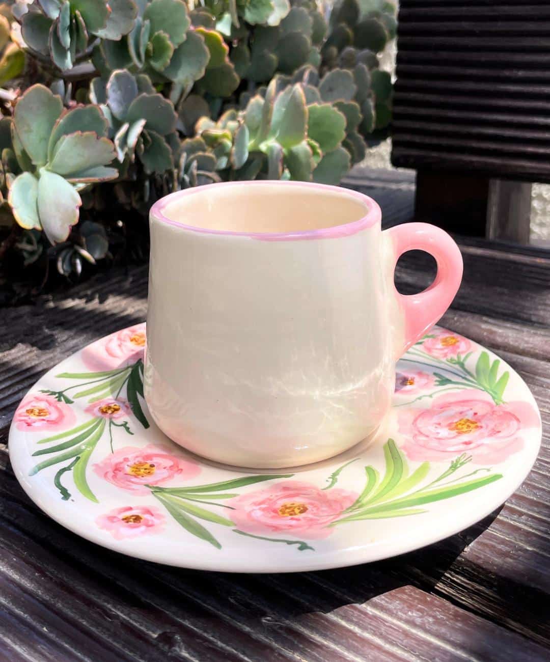 Tasse en céramique avec motifs en fleurs - artisanat Tunisien fait main | ILEYCOM