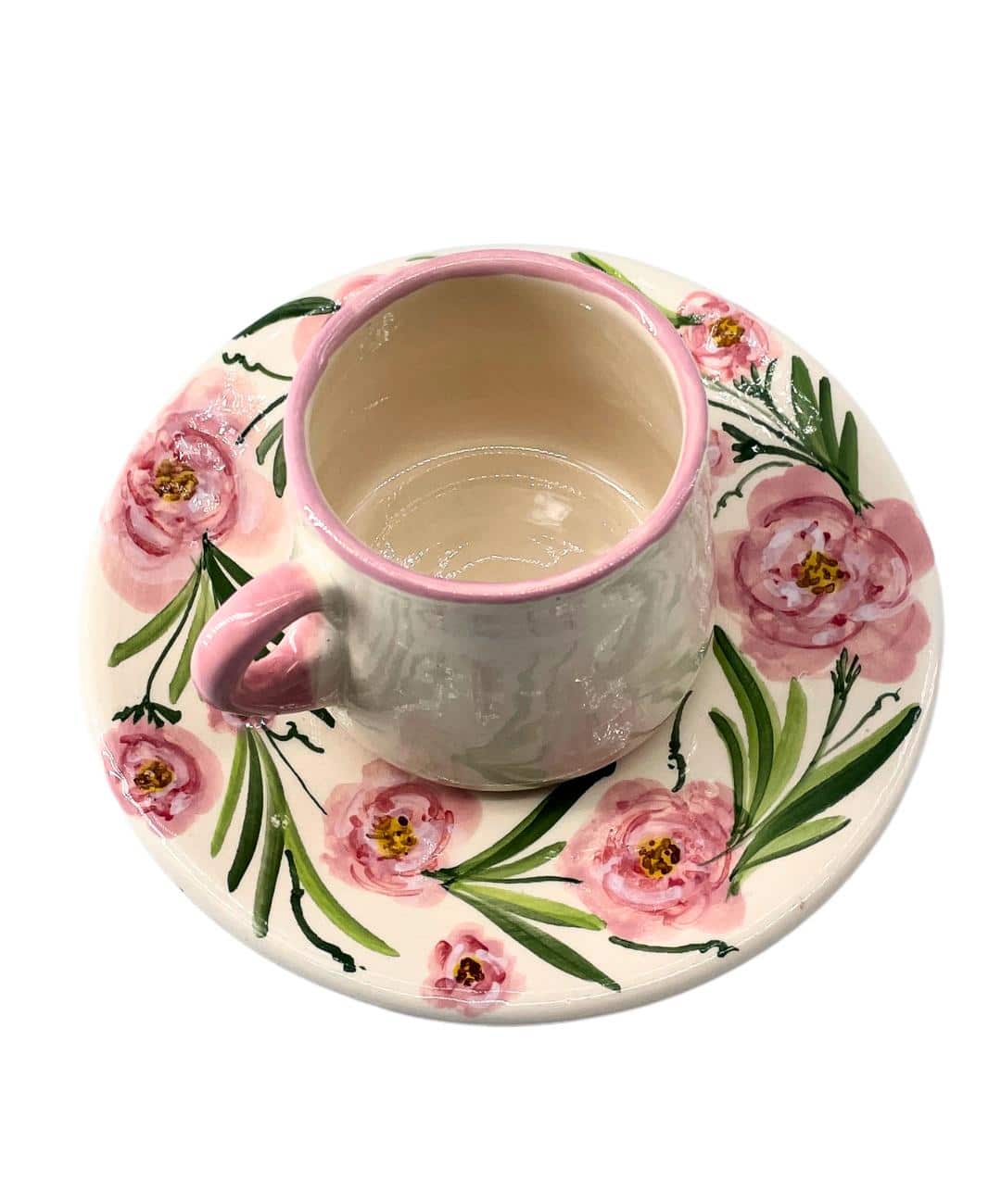 Tasse en céramique avec motifs en fleurs - artisanat Tunisien fait main | ILEYCOM