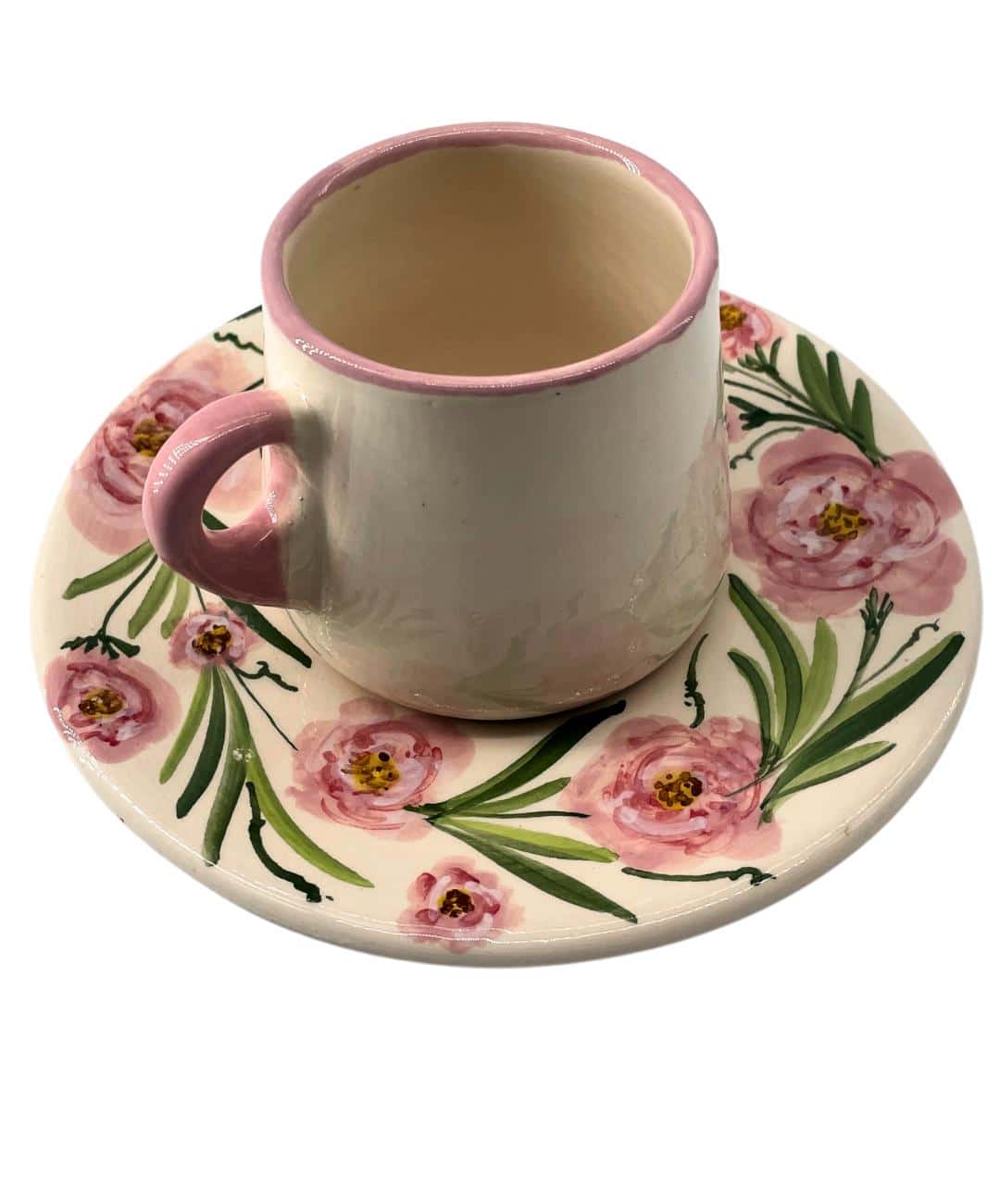 Tasse en céramique avec motifs en fleurs - artisanat Tunisien fait main | ILEYCOM