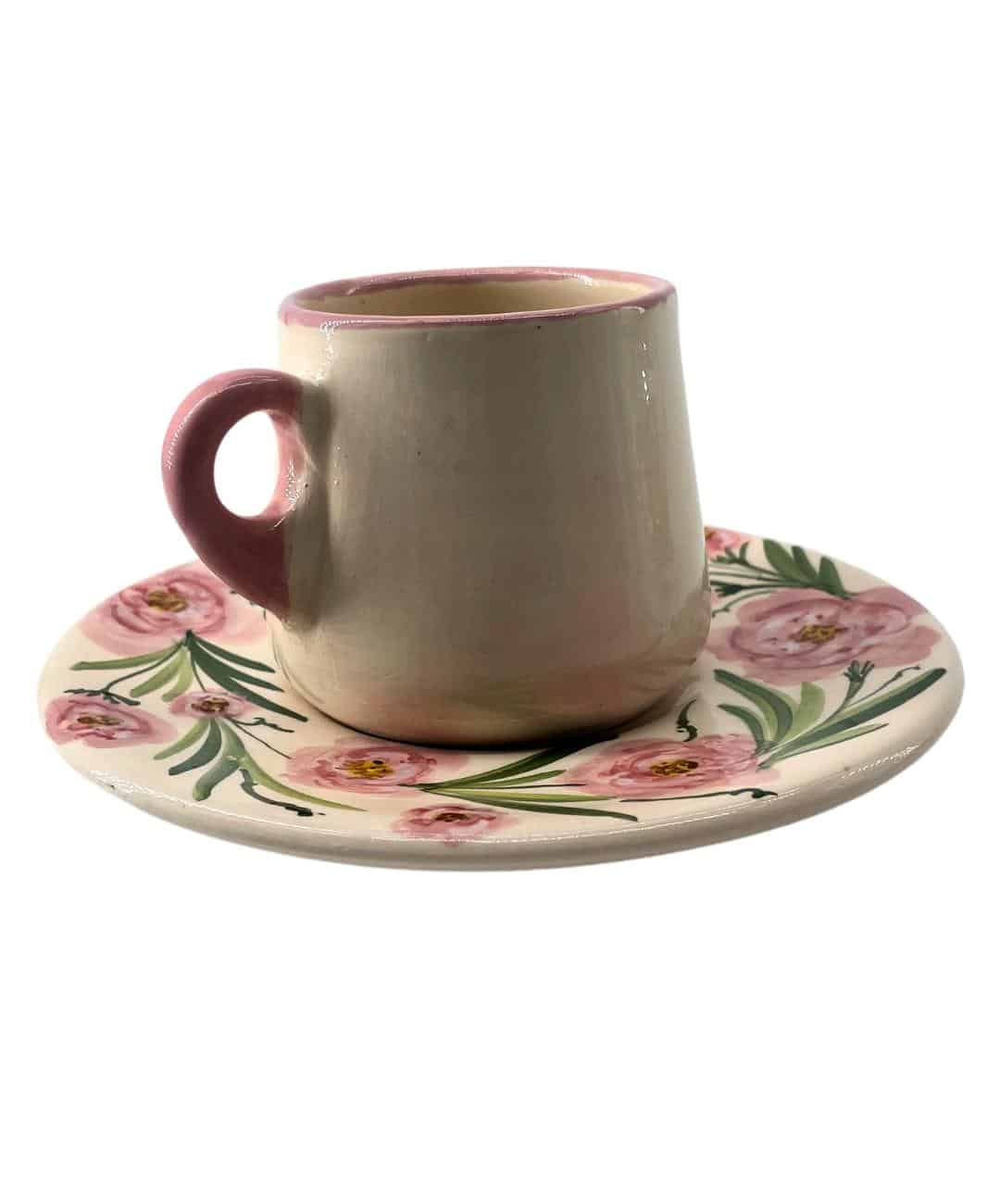 Tasse en céramique avec motifs en fleurs - artisanat Tunisien fait main | ILEYCOM