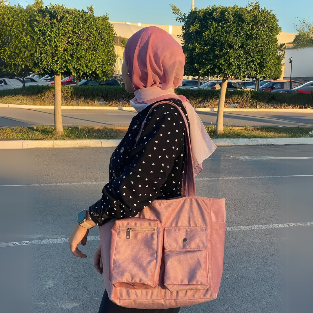 Tote bag rose fait main en daim – 47×39 cm - artisanat Tunisien fait main | ILEYCOM