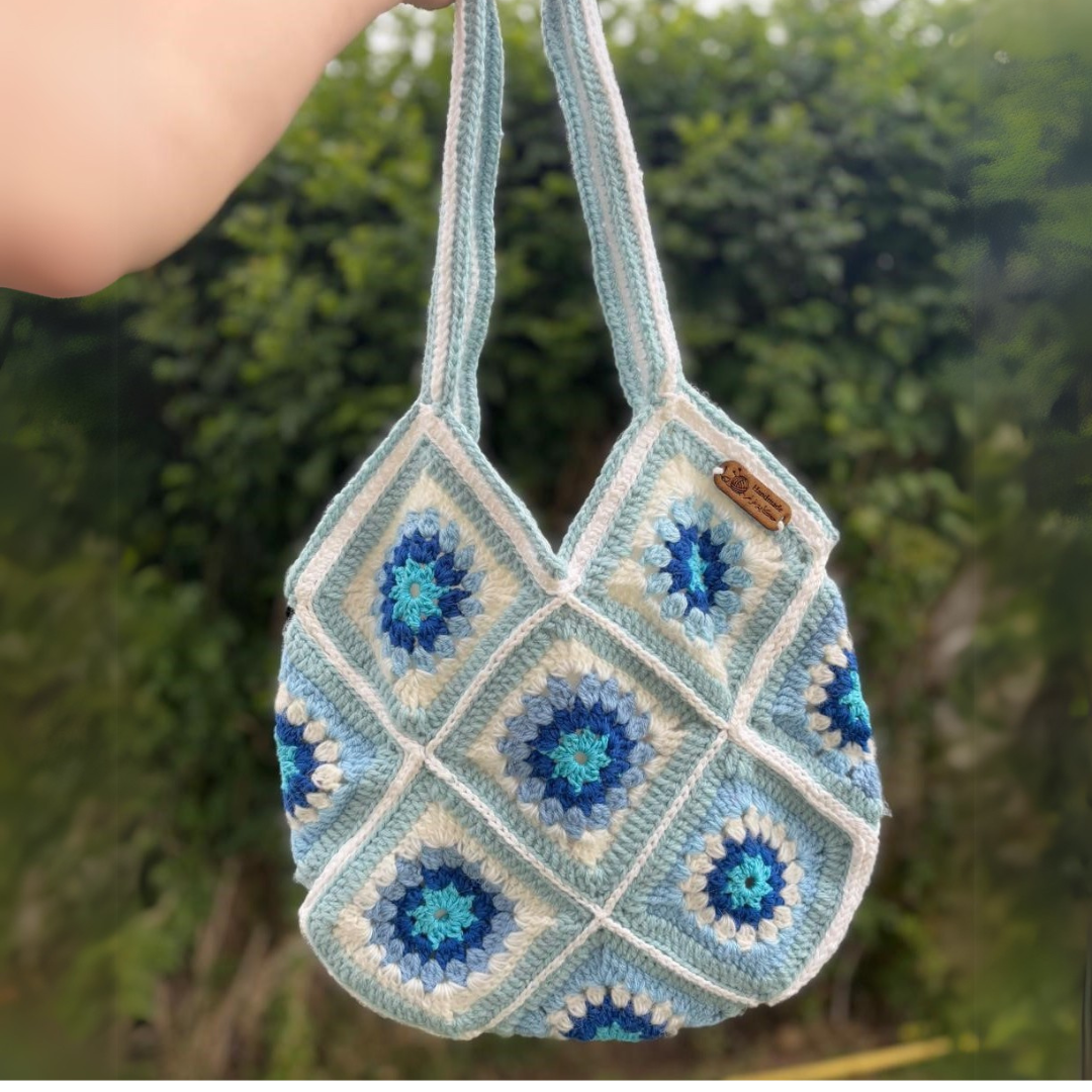 Totebag granny bleu