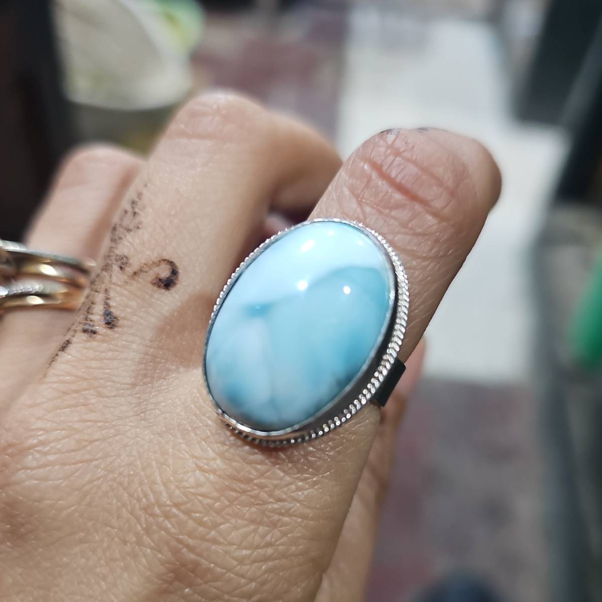 bague Larimar bleu en argent 925 ajustable luxe unique
