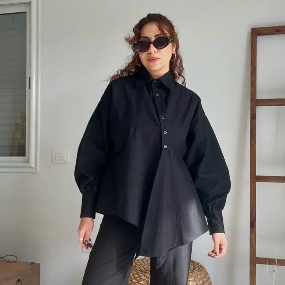 Chemise asymétrique noire femme korean style