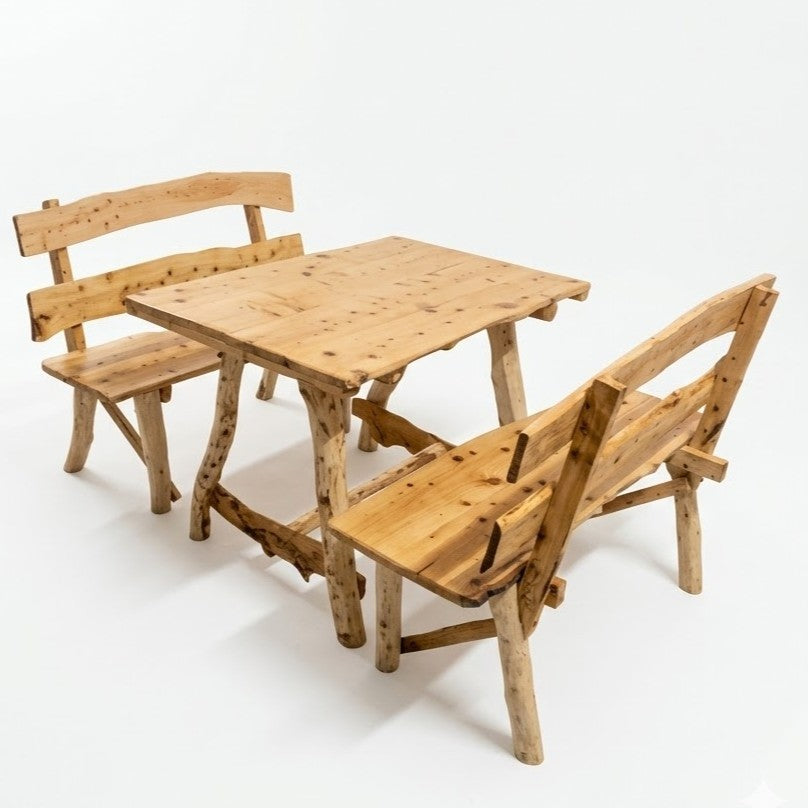 Table en bois de cyprès massif avec deux bancs