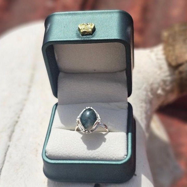 bague agate mousse argent 925 taille ajustable pour un style unique