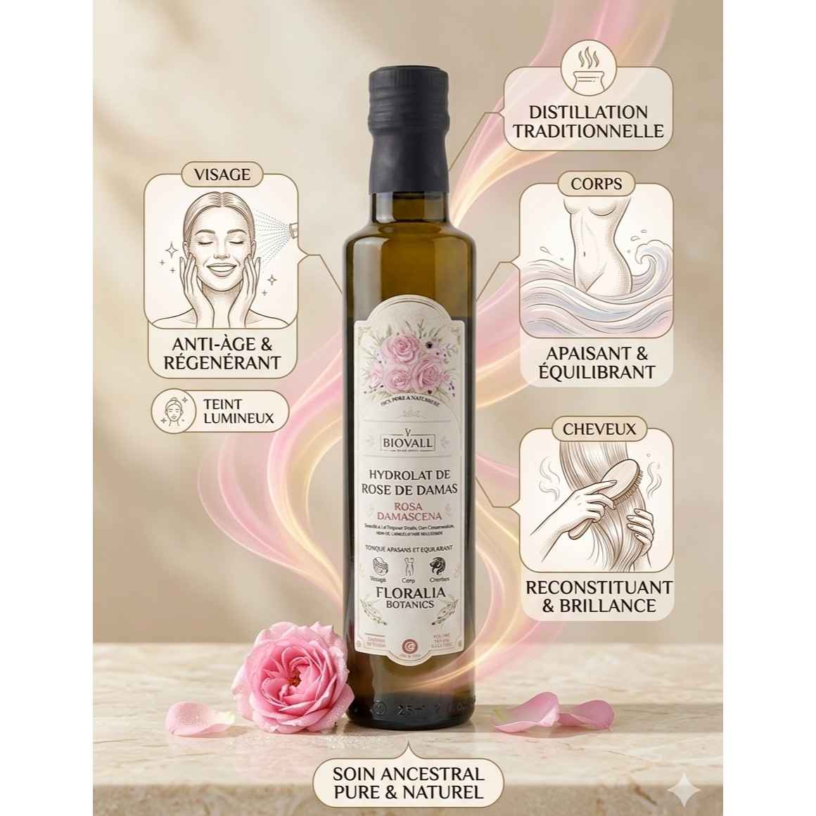 Hydrolat rose de Damas 250 ML pour une peau éclatante