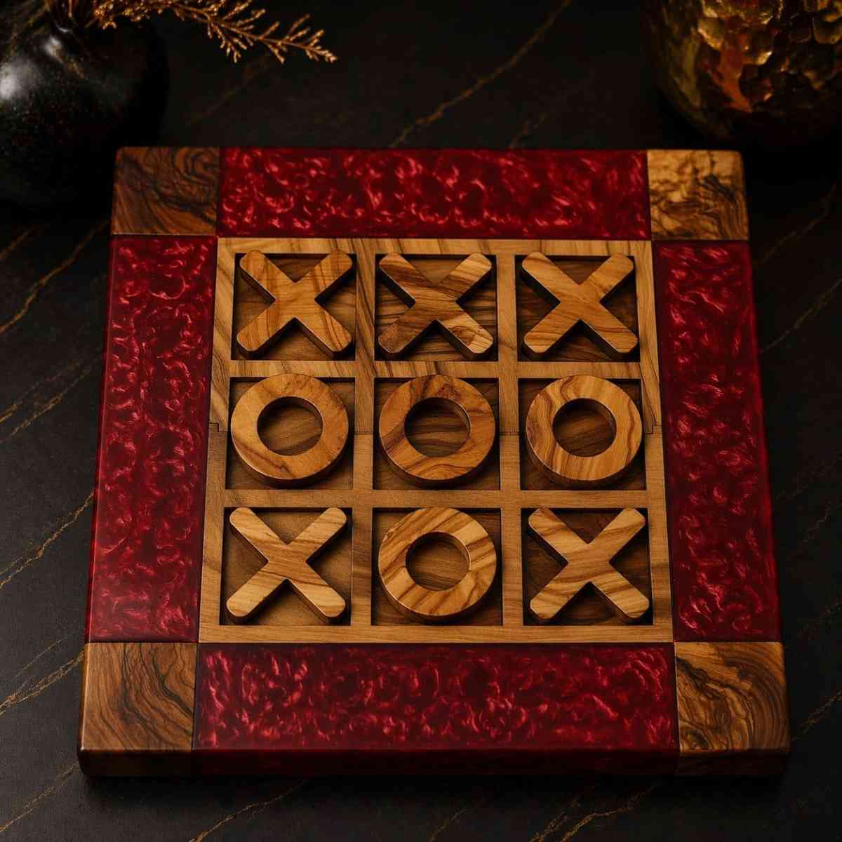 jeux en bois epoxy rouge et marron pour des moments uniques