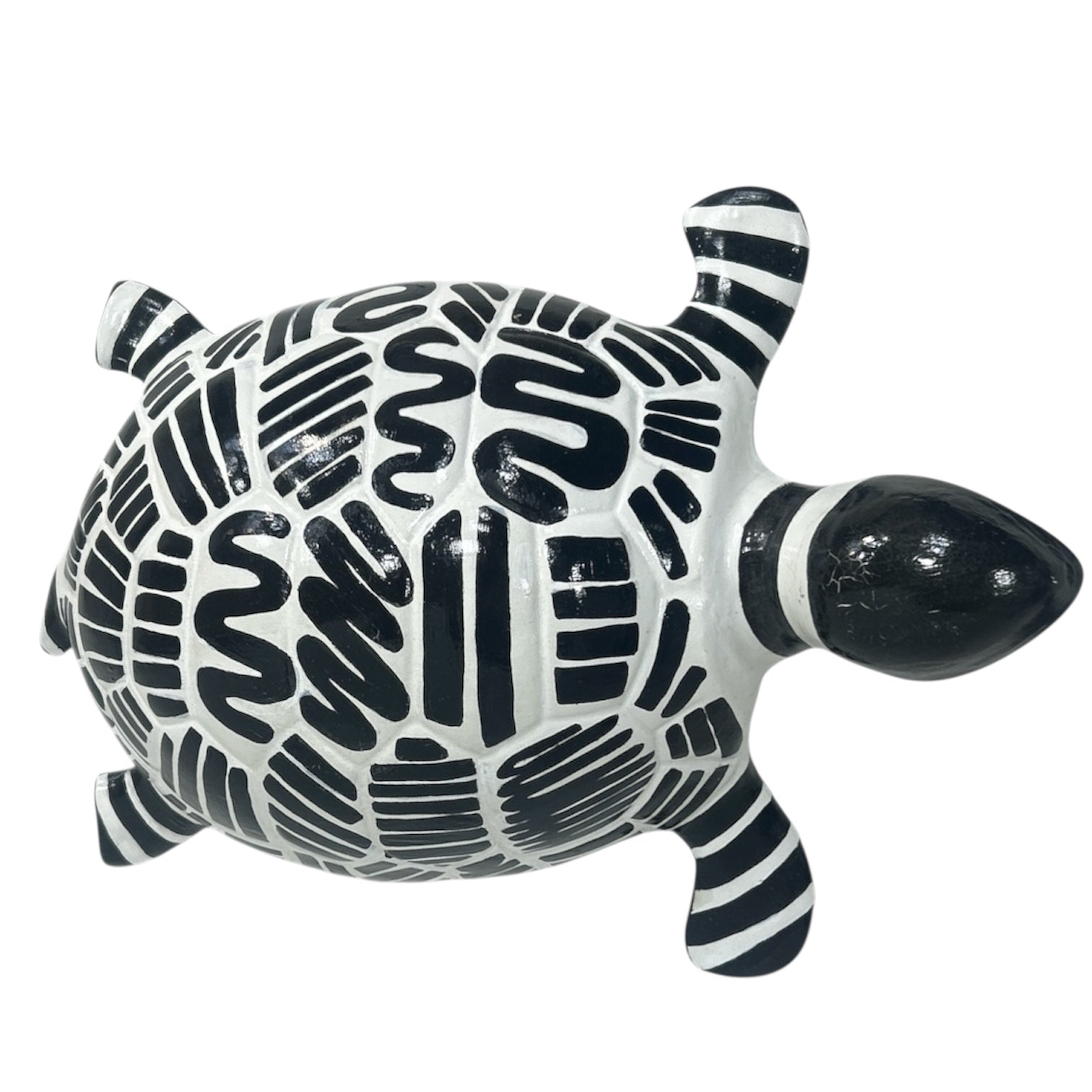 Tortue en céramique - style graphique noir et blanc