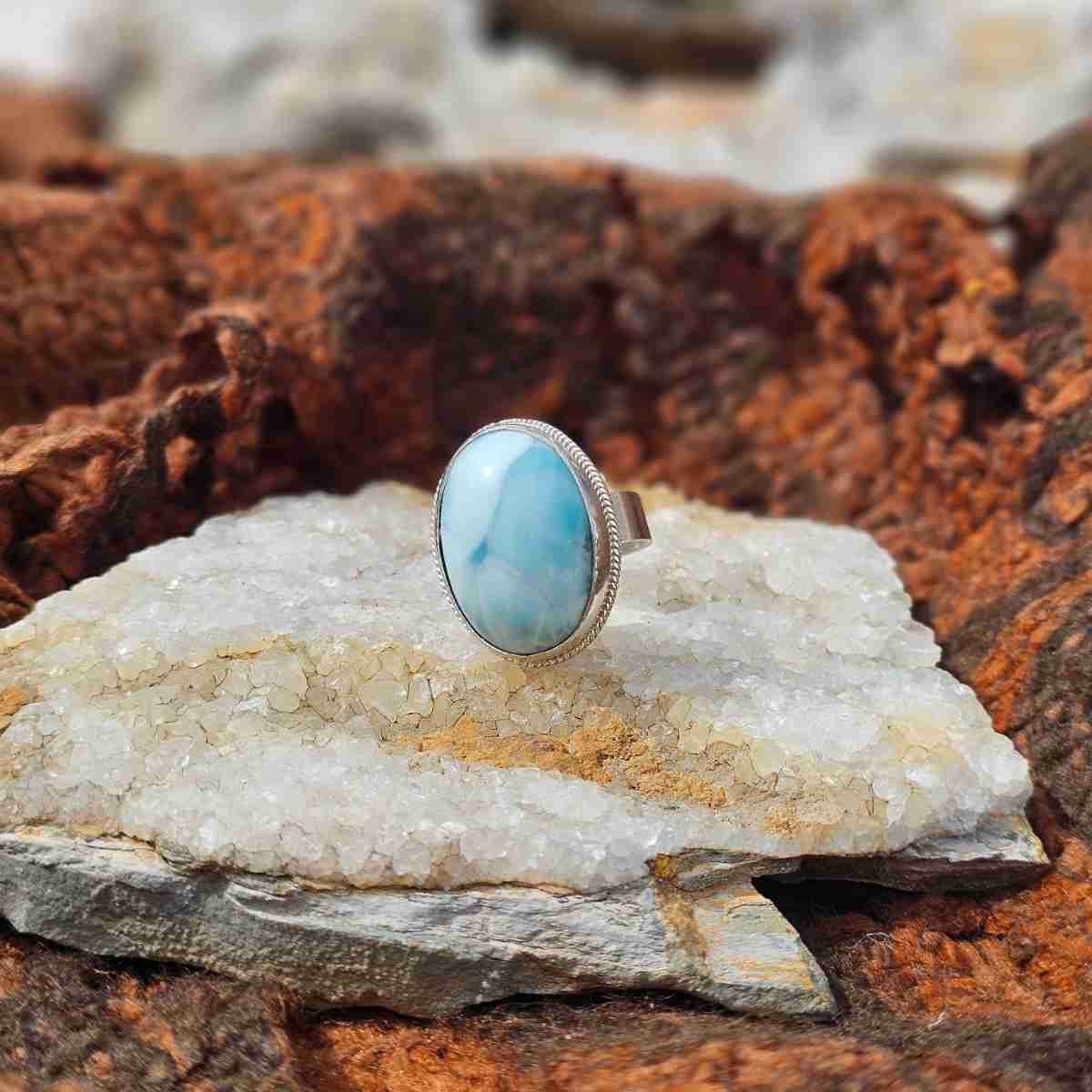bague Larimar bleu en argent 925 ajustable luxe unique