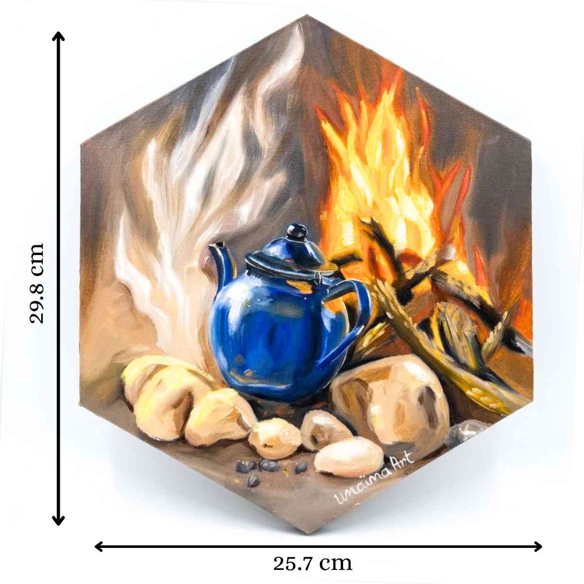 tableau théière hexagonal artisanal pour une décoration chaleureuse