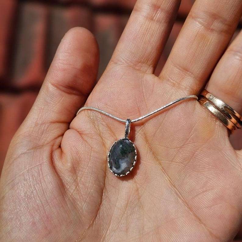 collier argent 925 et agate mousse unique qualité premium