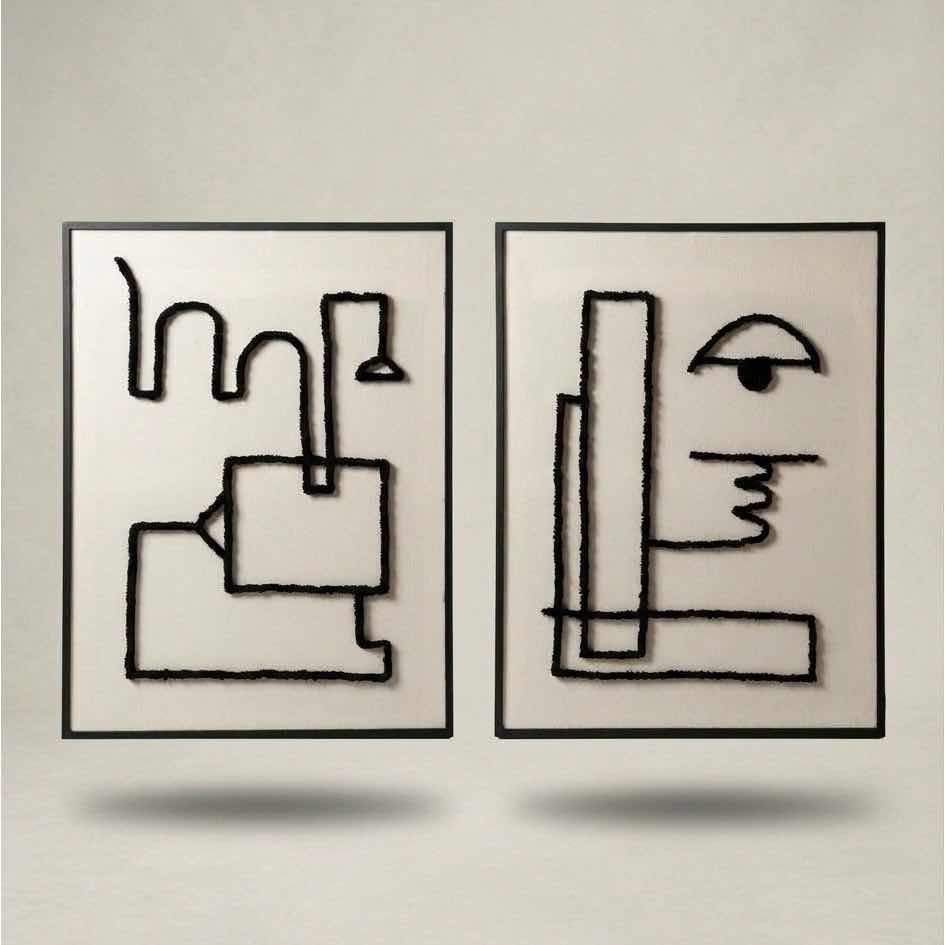 Duo de Tableaux Muraux Brodés à la Main, Art Abstrait, 80x100 cm