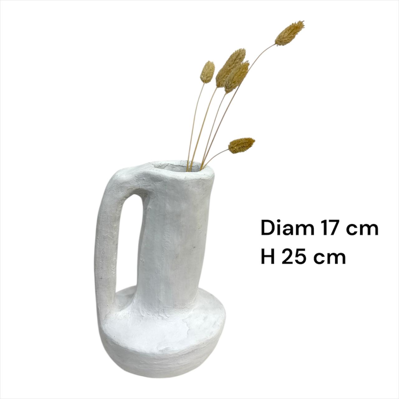 Vase blanc en poterie - Bouquet de fleurs séchées