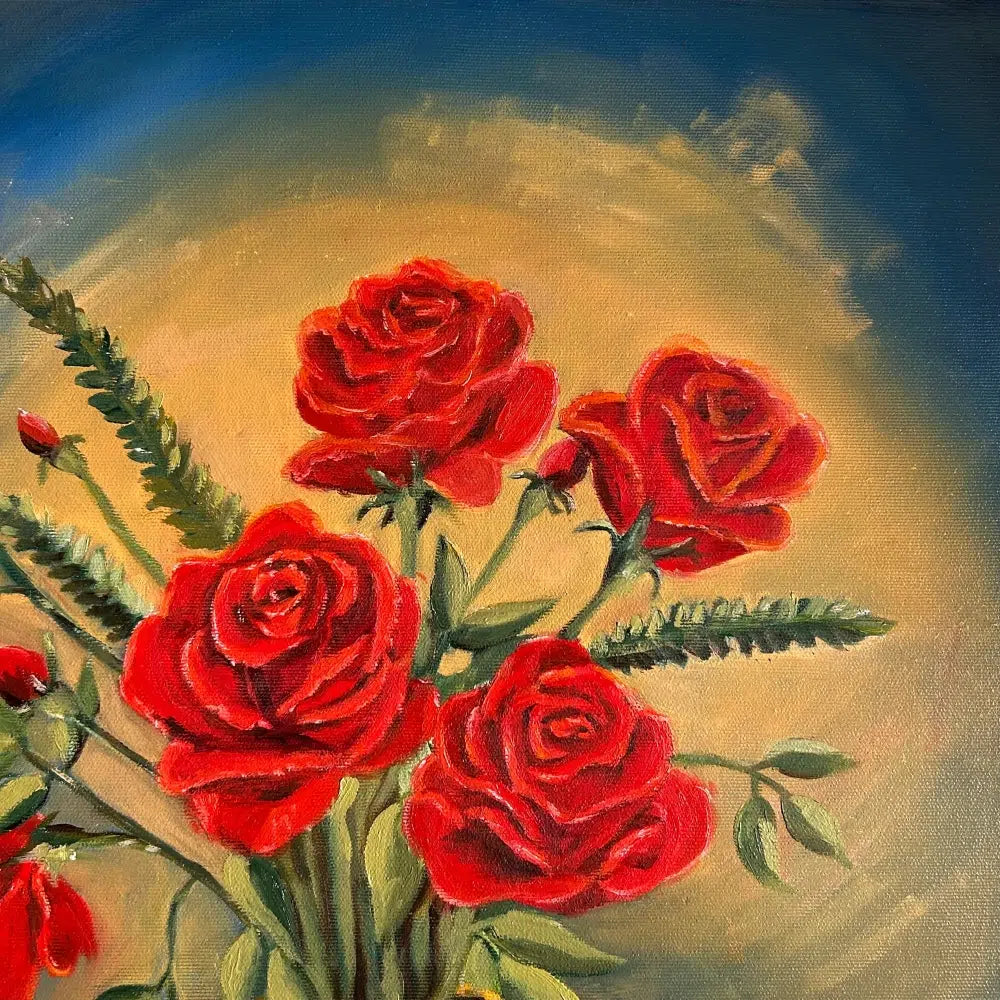 Vase bleu élégant avec roses rouges pour une décoration sublime