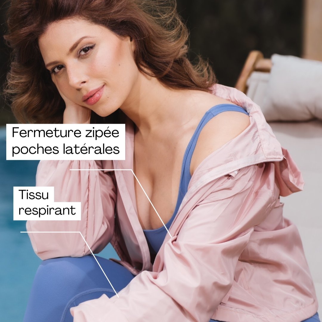 Veste de sport courte respirante en taille standard (Blanc crème, Rose poudre, K - artisanat Tunisien fait main | ILEYCOM